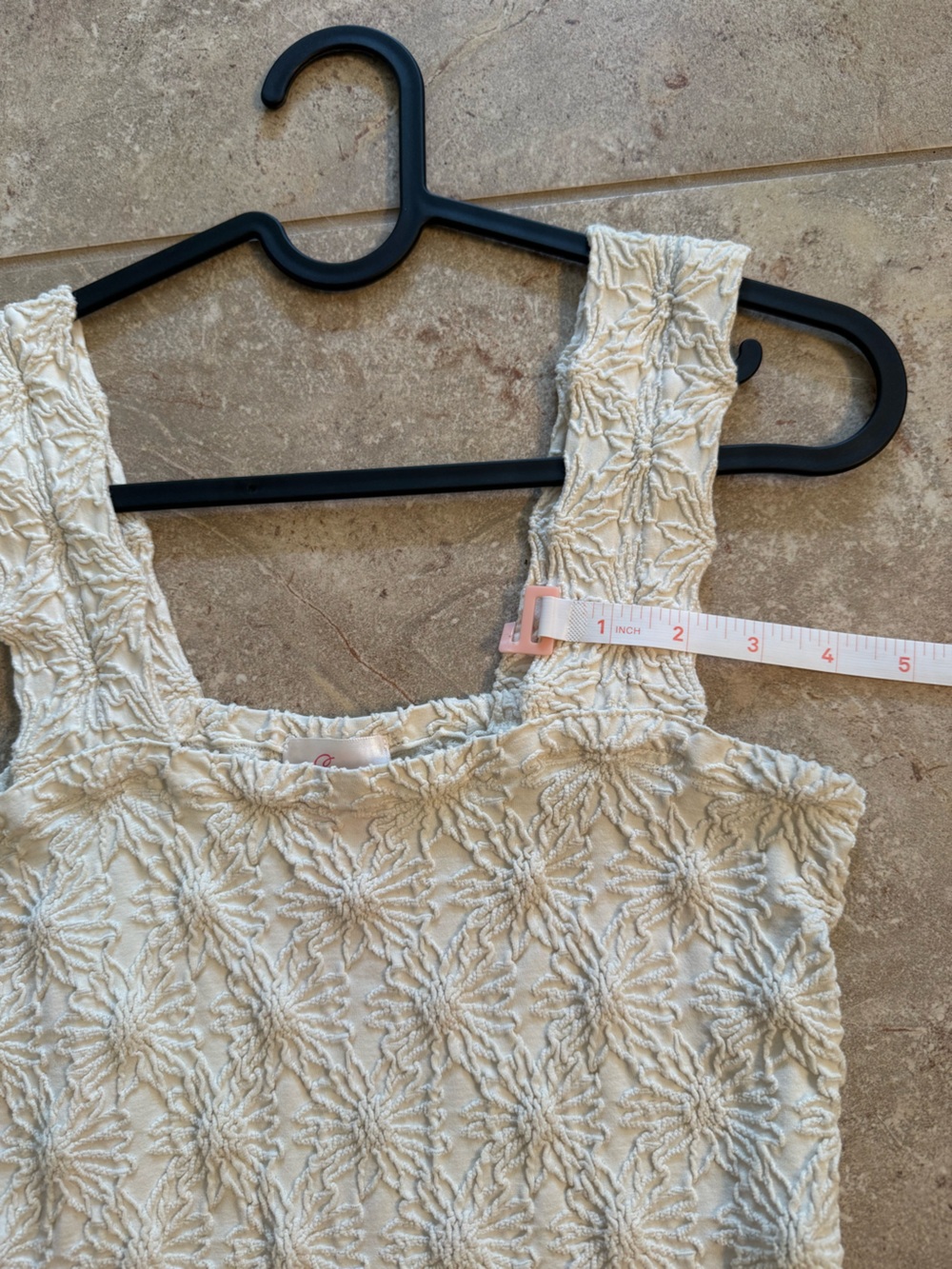 So Me Cream Floral Embroidered Jacquard Seamless Square Neck Tank Top Wide Strap - Picture 11 of 12